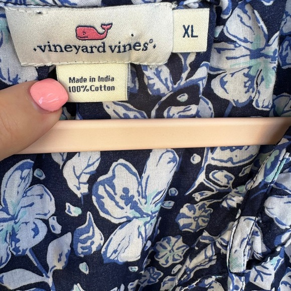 Vineyard Vines‎ Floral Ruffle Sleeveless Top Tunic Blouse XL Blue 100% Cotton - Picture 3 of 6
